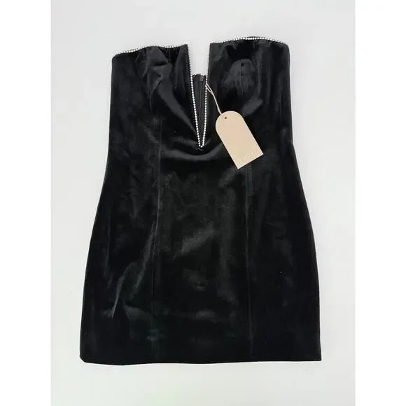 Meshki Elysia Rhinestone Black Strapless Mini Dress - Small - Picture 2 of 8